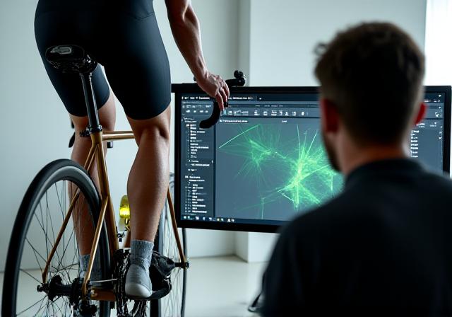 Sessione di bike fitting professionale con sensori laser e computer