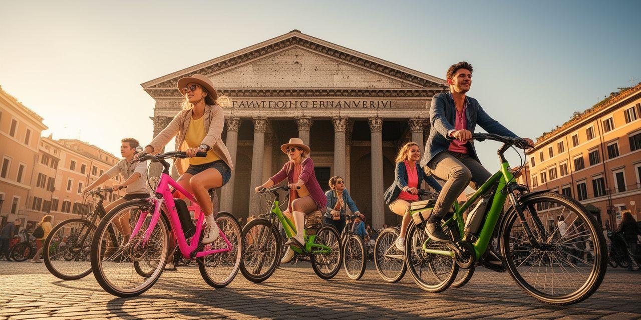 Ciclisti davanti al Pantheon a Roma